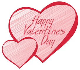 Happy Valentine's Day lettering in the middle of the one of two hearts . Vector illustration
