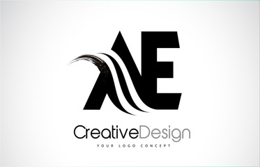 AE A E Creative Brush Black Letters Design With Swoosh