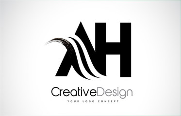 AH A H Creative Brush Black Letters Design With Swoosh