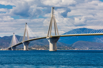 View of suspension bridge Rio-Antirio in Greece