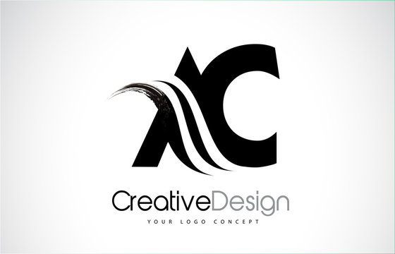 AC A C Creative Brush Black Letters Design With Swoosh