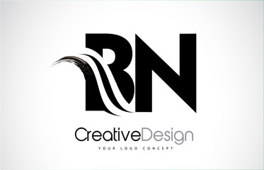 BN B N Creative Brush Black Letters Design With Swoosh