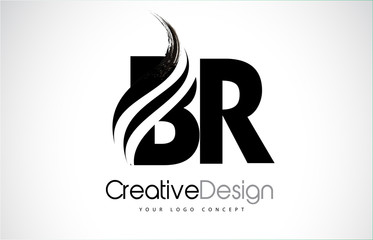 BR B R Creative Brush Black Letters Design With Swoosh - obrazy, fototapety, plakaty
