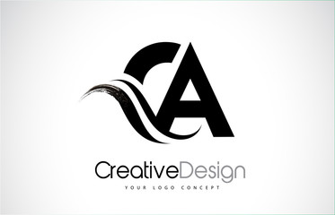 CA C A Creative Brush Black Letters Design With Swoosh