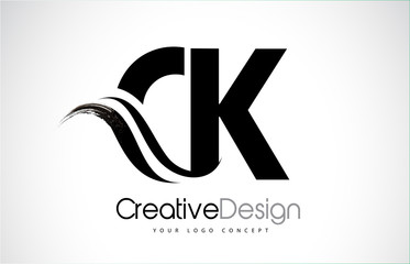 CK C K Creative Brush Black Letters Design With Swoosh