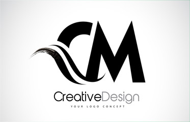 CM C M Creative Brush Black Letters Design With Swoosh - obrazy, fototapety, plakaty