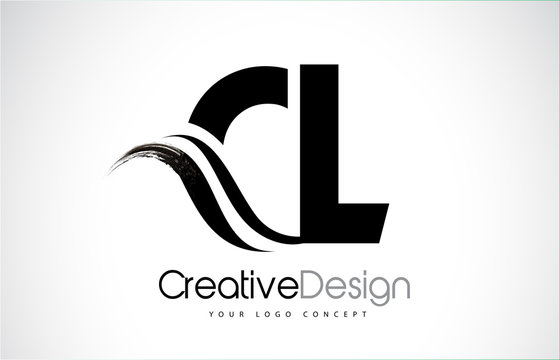 CL C L Creative Brush Black Letters Design With Swoosh