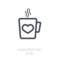Tea cup with heart and steam thin line icon