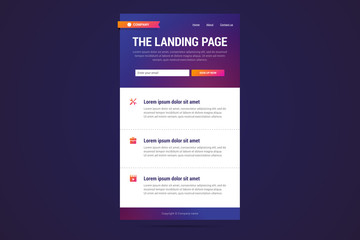 Landing page design in modern gradient style. 