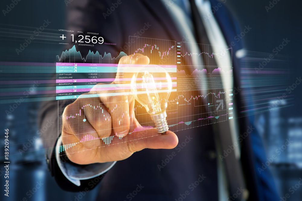 Poster stock exchange trading data information displayed on a futuristic interface