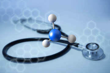3d rendering molecule on a displayed on a medical interface