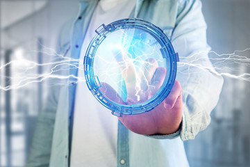Thunder lighting bolt in a science fiction wheel interface - 3d rendering