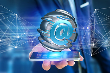 Arobase symbol displayed in a sliced sphere - 3D rendering