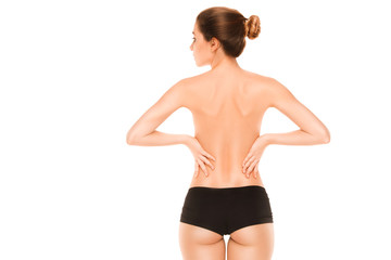 beautiful woman's body on white background. isolated nude woman back