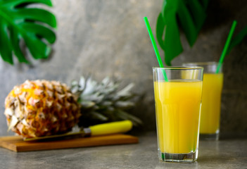 Pineapple freshly squeezed juice in two glasses
