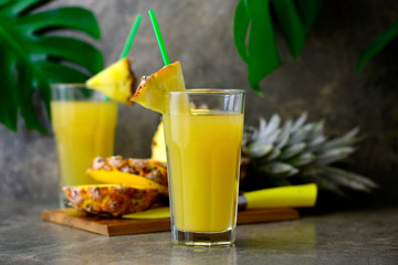 Pineapple freshly squeezed juice in two glasses
