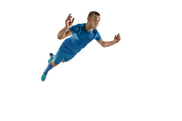 Professional football soccer player isolated white background