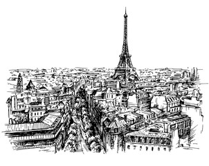 Eiffel tower, Paris, France. Hand drawn vector illustration.
