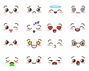 Kawaii emoji. Cute emoticons