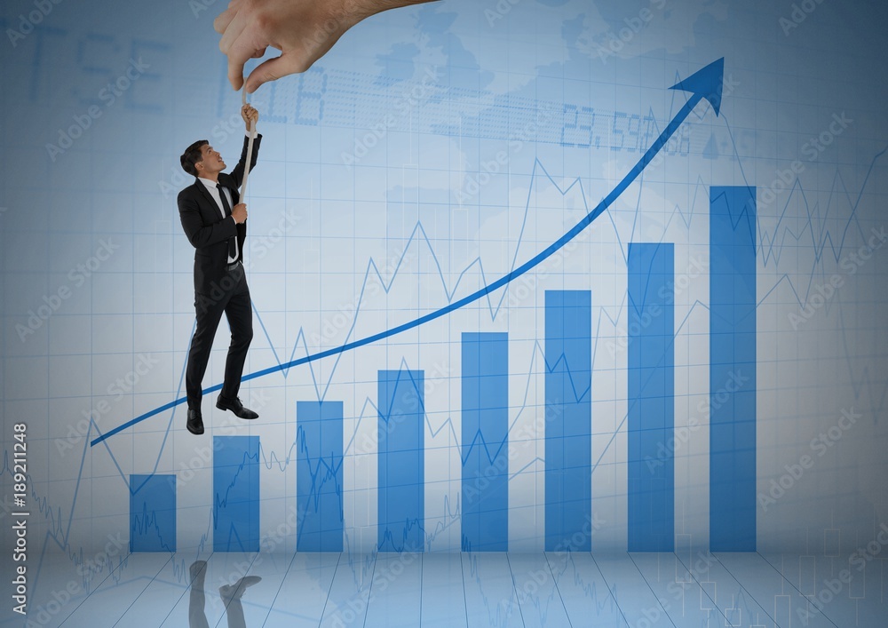 Poster hand choosing a man with a rope on a white background with graph