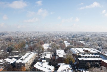 Snow covers residential area of an American city