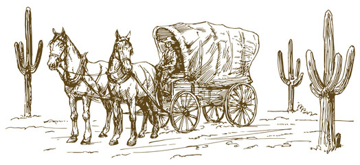 Western scenery with old wagon. - 189211218