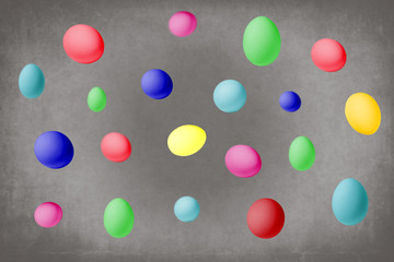 Falling of colorful  easter eggs on grey background. Texture