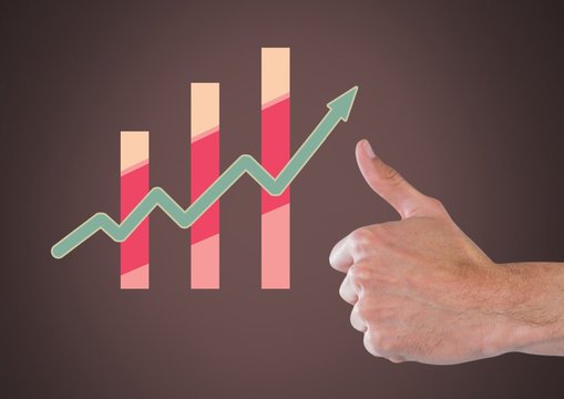 Thumbs up with colorful chart statistics