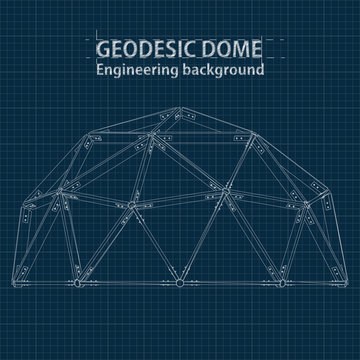 Drawing blueprint geodesic domes with lines of building. Vector EPS10.