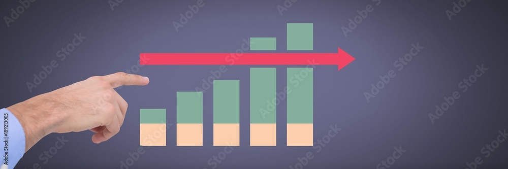 Poster hand pointing with colorful chart statistics