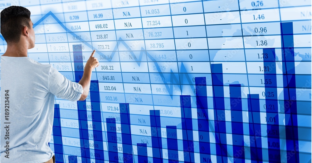 Poster man touching graph interface