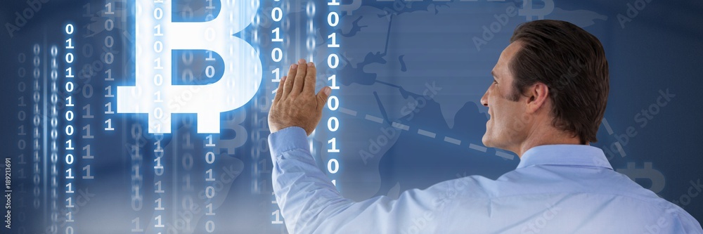 Poster man touching digit interface