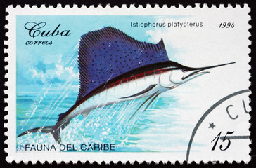 Postage stamp Cuba 1990 Indo-Pacific sailfish
