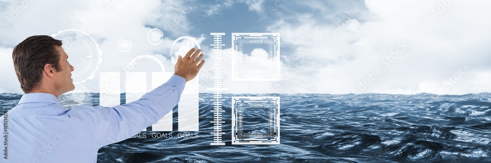 Aufkleber man touching interface with sea background