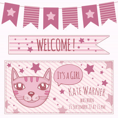 Baby girl shower invitation card template vector illustration.