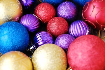 Beautiful colored Christmas toys on the tree 