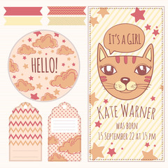 Baby girl shower invitation card template vector illustration.