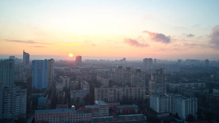 Aerial view of the city of Kiev in the morning,
