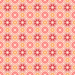 Vector colored seamless geometric pattern in red, yellow and pink. For printing on textiles, glass, ceramics.