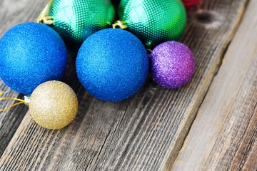 Beautiful colored Christmas toys on the tree 