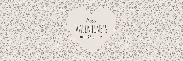 Obraz na płótnie Canvas Concept of card with sketchy hearts for Valentine's Day. Vector.