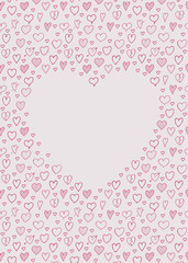 Background with hand drawn hearts and copyspace. Template of card for Valentine's Day, Mother's Day or Women's Day. Vector.