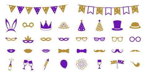 Party icons - set of funny costumes. Carnival, photo booth and birthday. Vector.