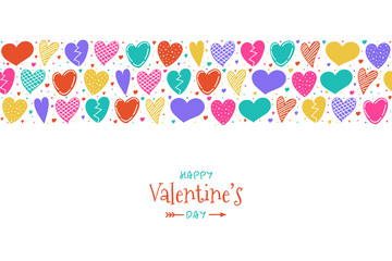 Valentine's Day - card with decoration of hand drawn hearts. Vector.