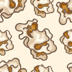 Traditional popcorn vector seamless pattern isolated on light background. Popcorn popping in minimal flat style. Print for cinema popcorn buckets. Popcorn kernels of natural colors. Snack for movie.