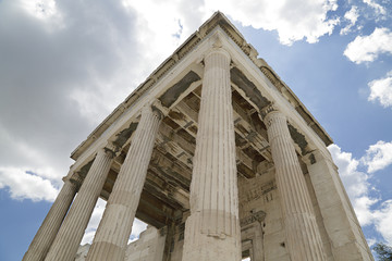 Ancient Erechtheion temple on Acropolis hill in Athens, Greece