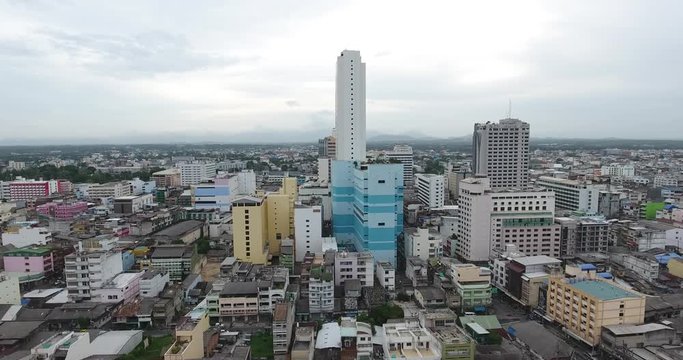 4k aerial movie downtown of hatyai city, songkhla, thailand