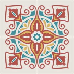 Portuguese tiles pattern. Vintage background - Victorian ceramic tile in vector