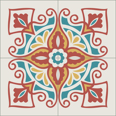 Portuguese tiles pattern. Vintage background - Victorian ceramic tile in vector