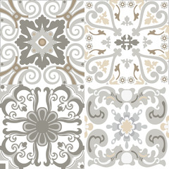Vector set of Portuguese tiles patterns. Collection of colored patterns for design and fashion.